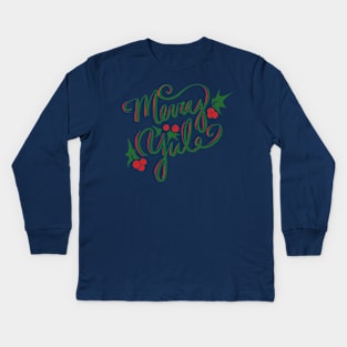 Merry Yule Yuletide Holly Kids Long Sleeve T-Shirt